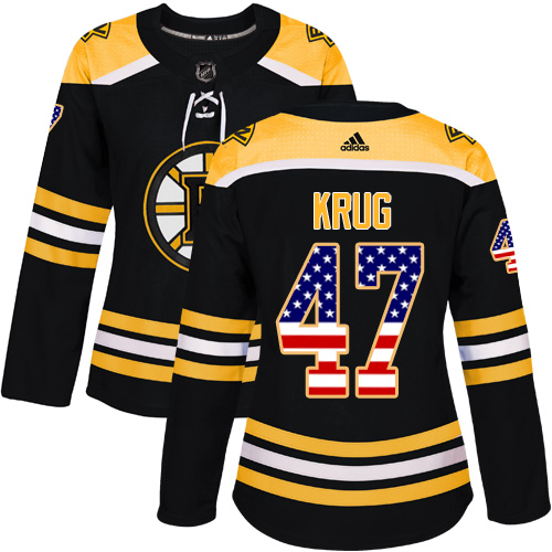 Adidas Bruins #47 Torey Krug Black Home Authentic USA Flag Women's Stitched NHL Jersey - Click Image to Close
